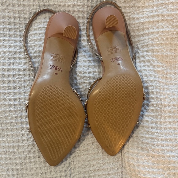 NWOT ZARA Elegant clear and Tan Heels with embellishments size 38 - Picture 6 of 7